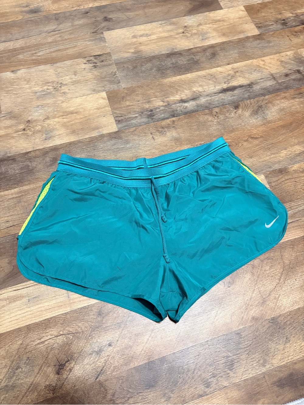 Nike Women’s Teal Running Shorts with Lime Accents